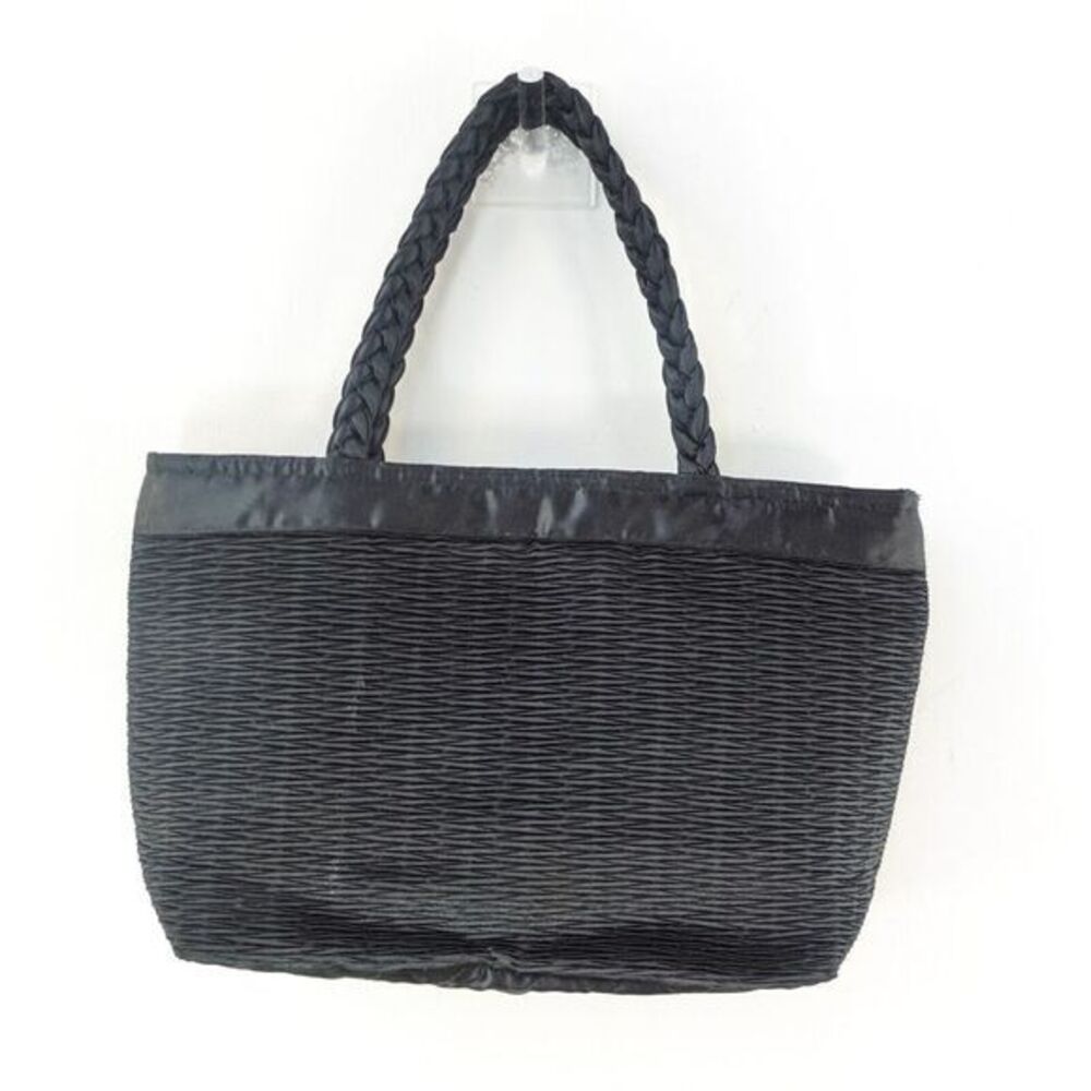 NaRaYa Bag Black Zip Tote‎ Quilted Pleated Satin Weave Casual Travel Carry All